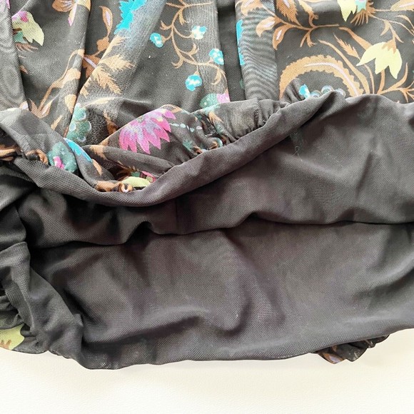 Free People Wildflower Honey Top Black Floral Cropped Peasant Mesh Sz Small - Picture 7 of 13
